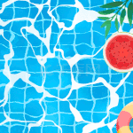 清新夏日游泳池度假水面植物绿色清凉视频背景动图gif