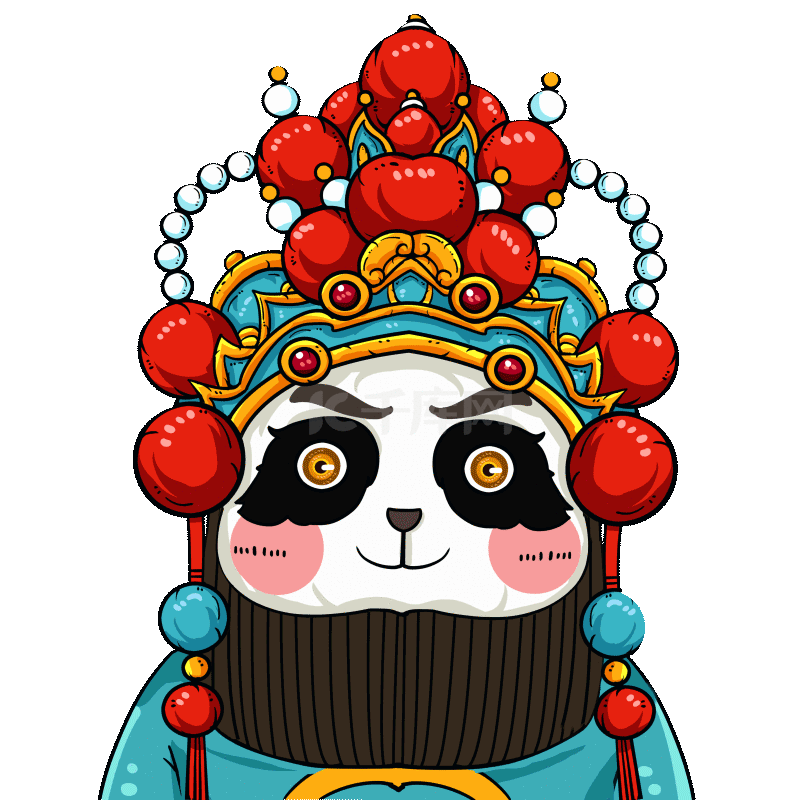 戏曲国潮熊猫国潮彩色动图gif