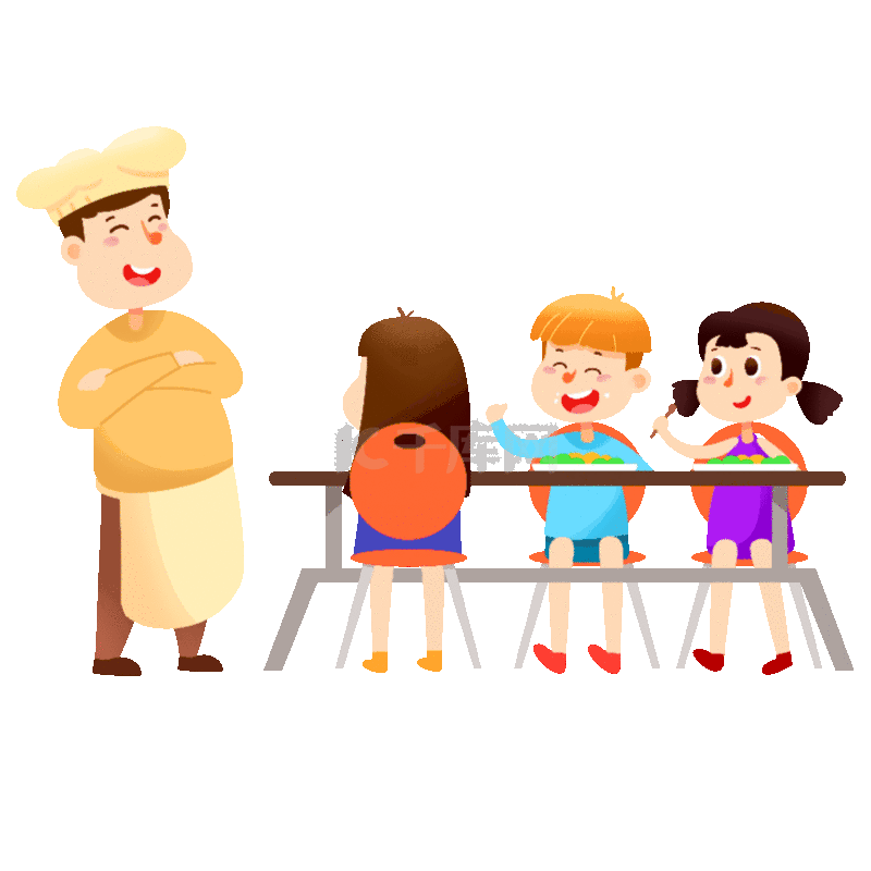 学校食堂小朋友吃饭幼儿园厨师小孩动图gif