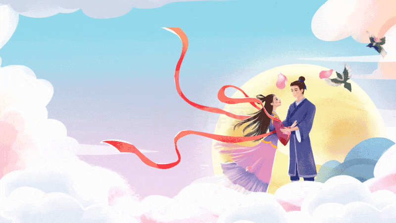 七夕情人节牛郎织女传统节日浪漫云朵喜鹊视频背景动图gif