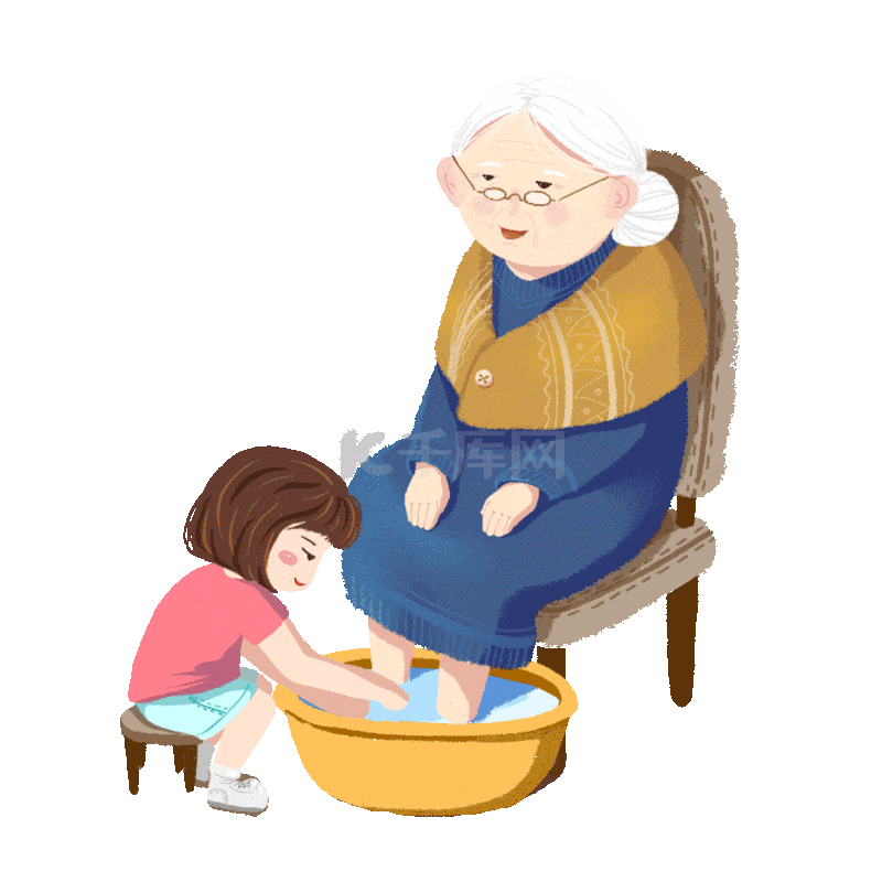 奶奶洗脚图片卡通图片