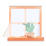 窗户窗帘飘动盆栽清新绿植居家动图gif