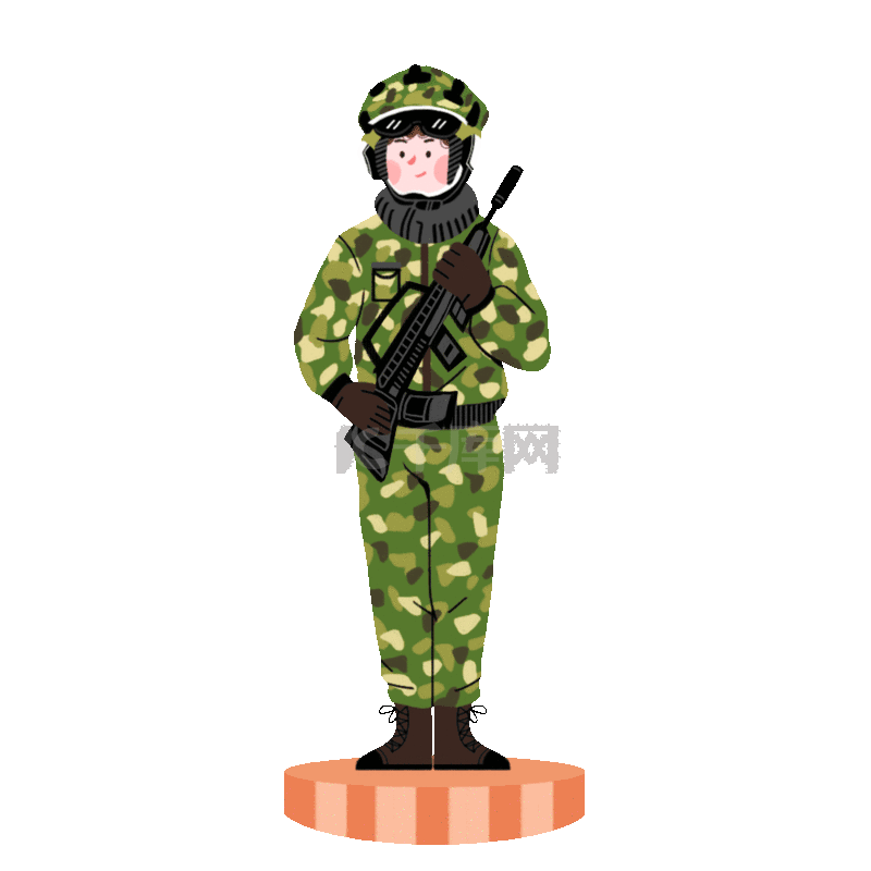 八一建军节党81建党军人卡通解放军战士站岗动图gif