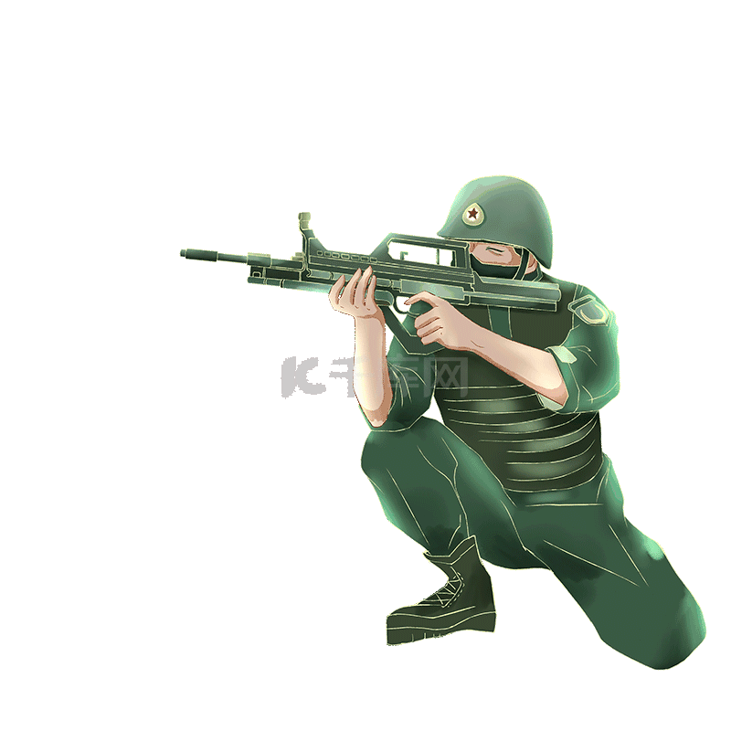 建军节中国风军人射击训练插画动图gif