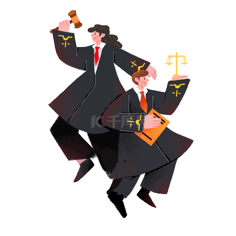 法律政法手拿天平锤子律师法官扁平夸张人物动图gif