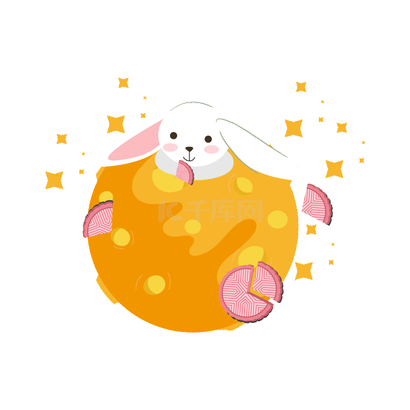 中秋节中秋可爱卡通趴在月亮上的兔子动图gif
