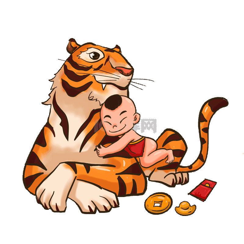 虎年新年福娃抱老虎动图gif