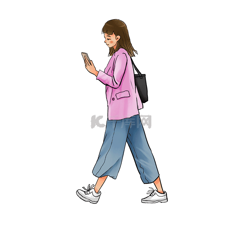 上班路上看手机行走的女子走路走动图gif