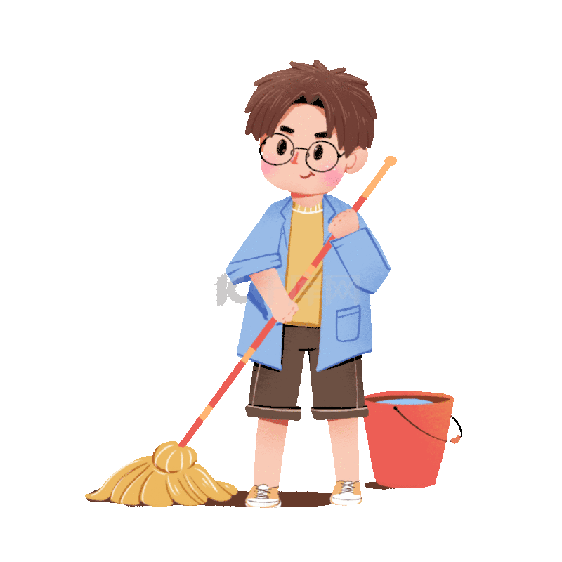 扫地打扫值日生清洁拖地小学生劳动男孩动图gif