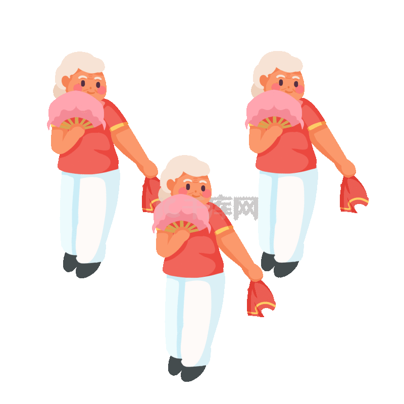 老年人运动老年生活大妈跳广场舞扇子舞动图gif