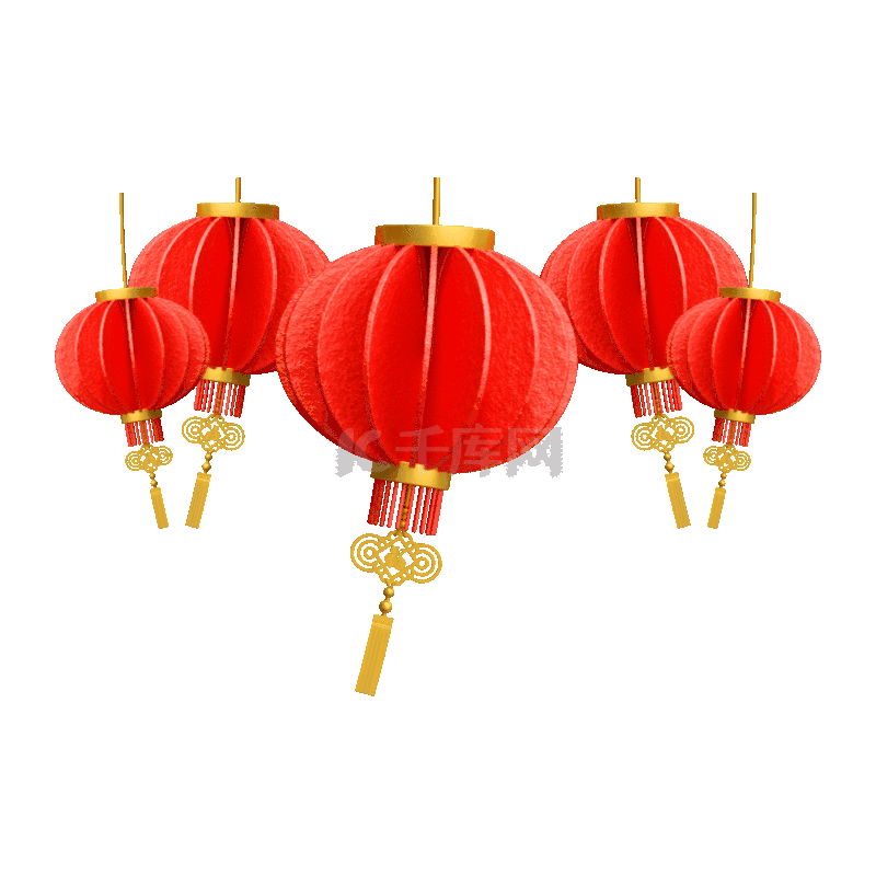 新年春节3d立体红色灯笼吊饰挂饰动图gif元旦