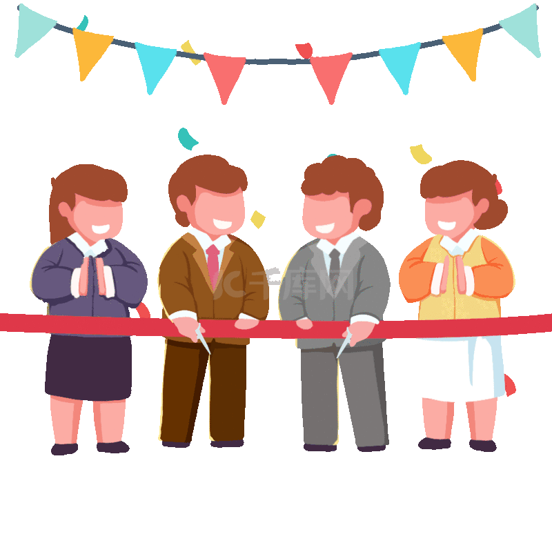 开业典礼剪彩鼓掌扁平彩色动图gif