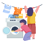 家务清洁洗衣服晾衣服打扫卫生合作动图gif