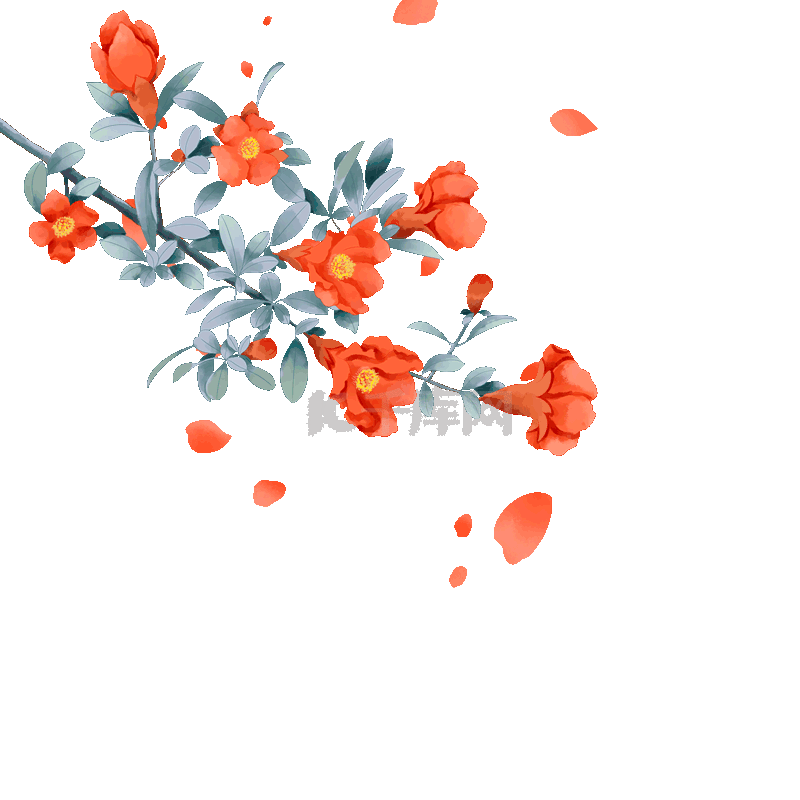 植物石榴树石榴花飘落古风红色动图gif