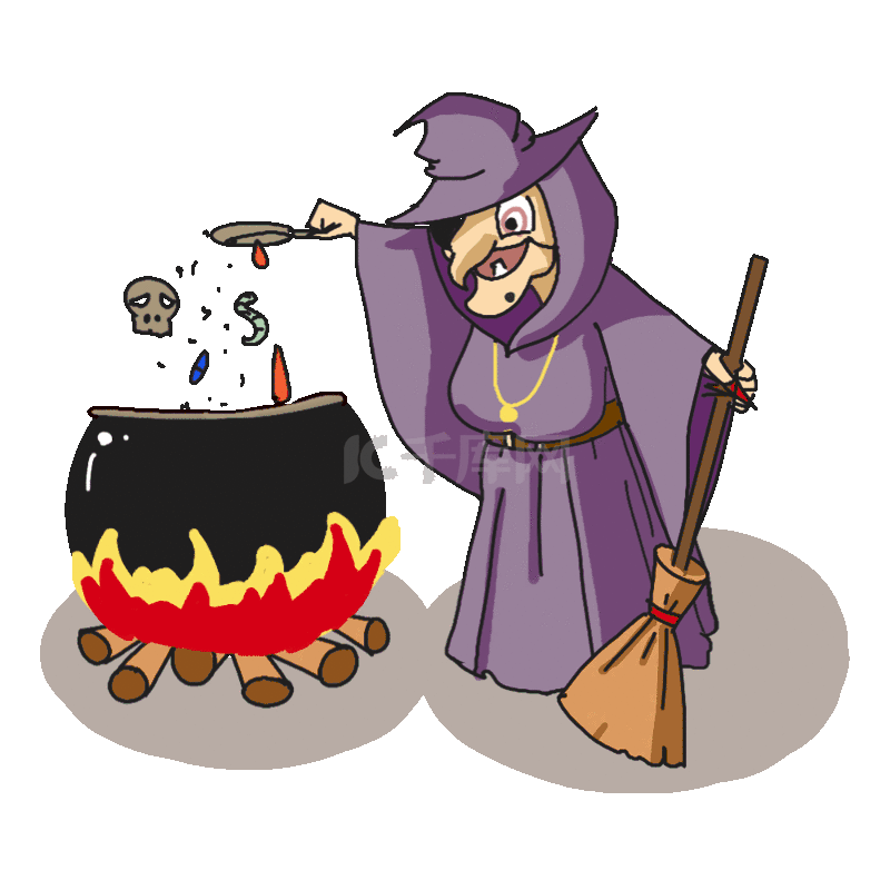 万圣节万圣熬制毒药的巫师恐怖彩色动图gif
