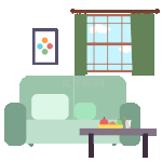 绿色客厅沙发茶几窗户家具组合动图gif