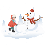 冬天玩雪球堆雪人的小女孩下雪彩色动图gif小寒大寒