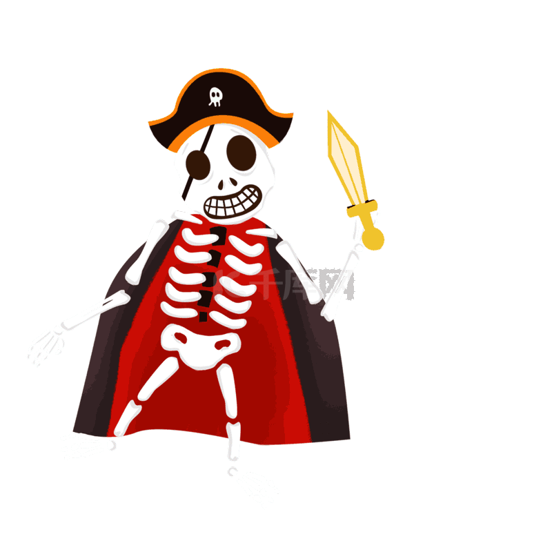 万圣节黑色卡通可爱趣味海盗搞笑摇摆击剑骷髅人