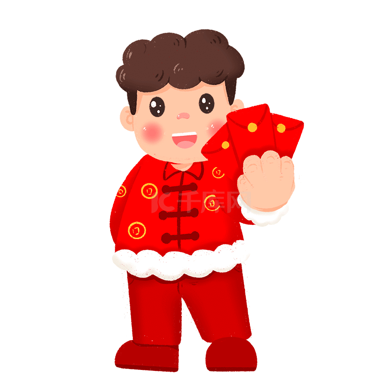 新年喜庆男孩开心收红包红色动图gif