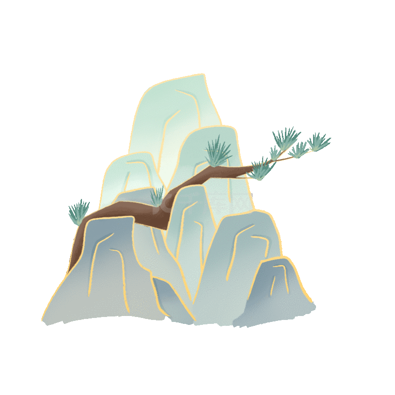 剪纸风假山植物