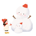 冬天堆雪人玩雪球的小女孩下雪彩色动图gif小寒大寒
