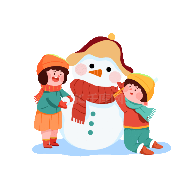 冬天立冬大雪两个孩子堆雪人动图gif小寒大寒