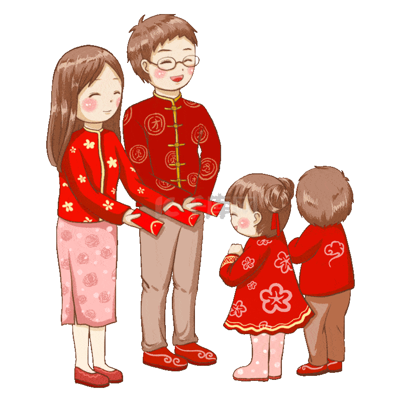过年新年春节拜年长辈们给孩子们发红包动图gif