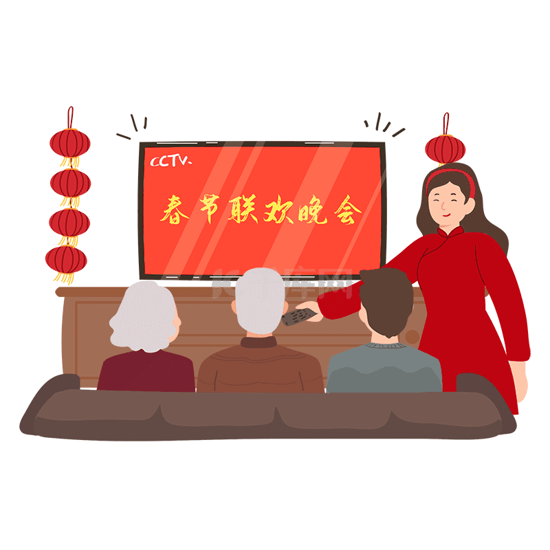 一家人守岁看春晚除夕素材图片免费下载-千库网