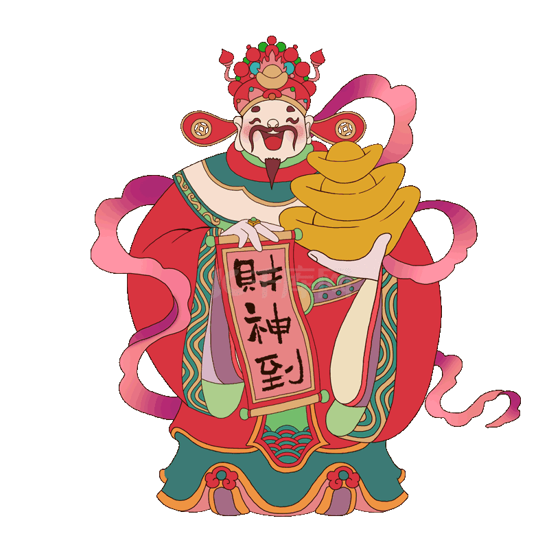 春节新年新春过年喜庆财神到门神年画初五迎财神动图gif