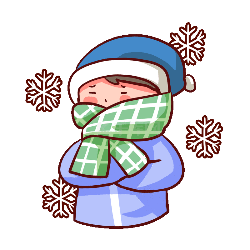 冬季取暖小男孩暖气手绘插画