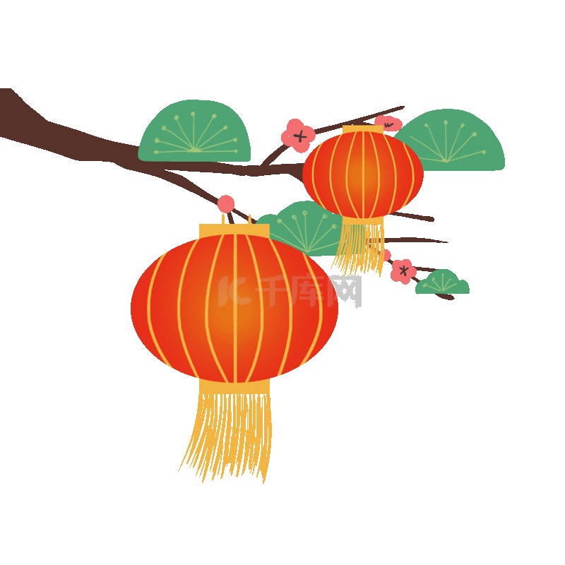 挂在树上的中国红灯笼 高清摄影大图-千库网