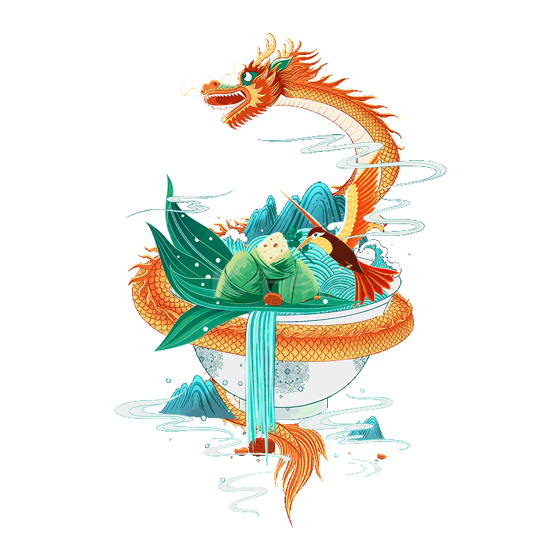 端午端午节粽子粽叶海水祥云龙飞鸟中国风国潮动图gif