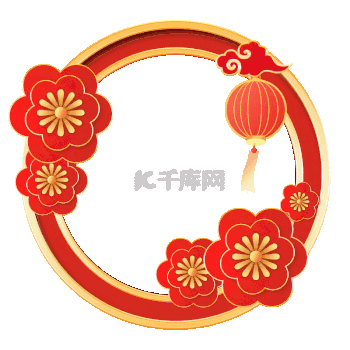 龙年春节新年花朵灯笼圆形边框头像框剪纸风动图gif
