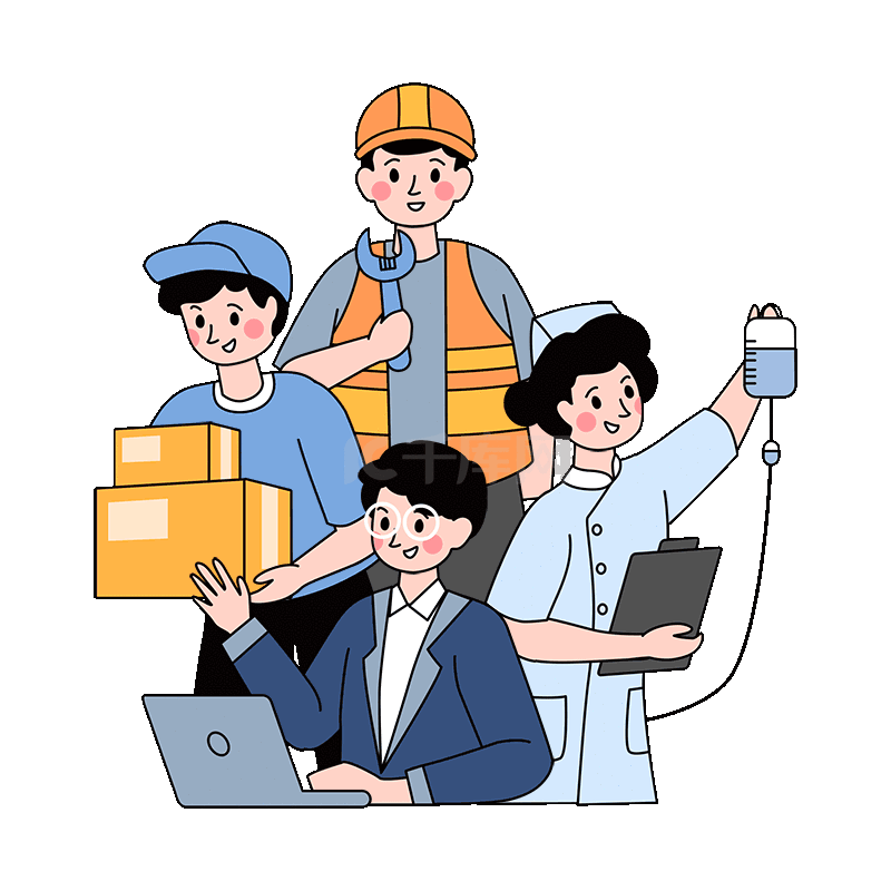 51劳动节线描劳动人群元素素材图片免费下载-千库网