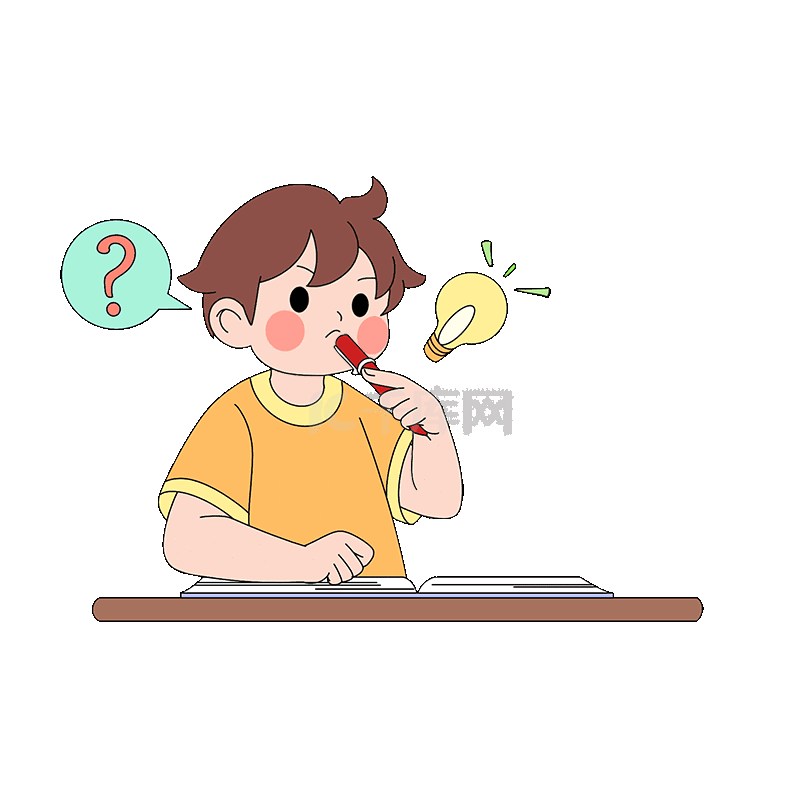 卡通人物男学生复习功课素材图片免费下载-千库网