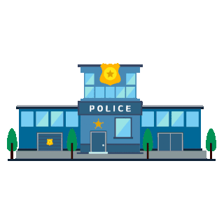 警察局扁平彩色建筑gif图素材