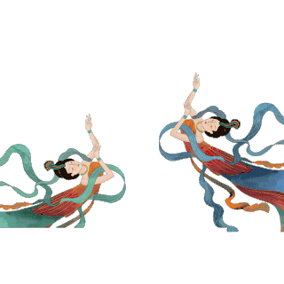 敦煌壁画古风中国风唯美飘动的飘带随着跳舞的两位古代大美女迎面起舞