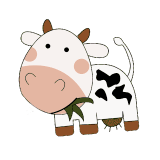 卡通矢量儿童画正在吃草的奶牛