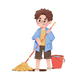 扫地打扫值日生清洁拖地小学生劳动男孩动图gif