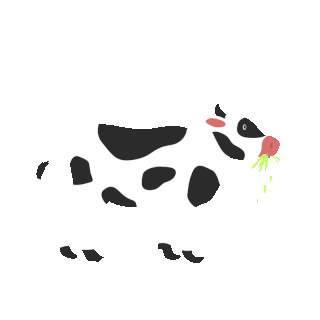 动物吃草的奶牛可爱黑白动图gif