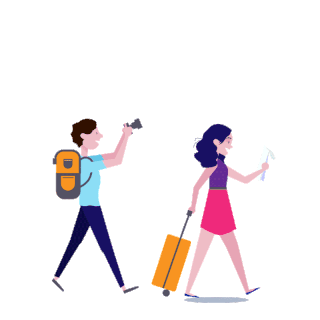 男孩和孩情侣在旅行走路回家扁平动图gif