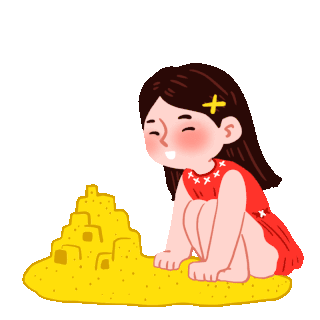 夏天沙滩玩耍堆沙子城堡女孩动图gif