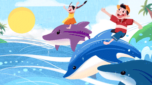 61孩子高清图片大全_卡通儿童海豚跳跃背景