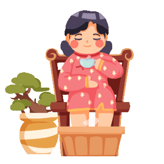 秋天养生民国女人泡脚喝茶可爱动图gif