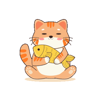 可爱卡通简笔画抱着鱼的小猫卡通简笔画动图gif