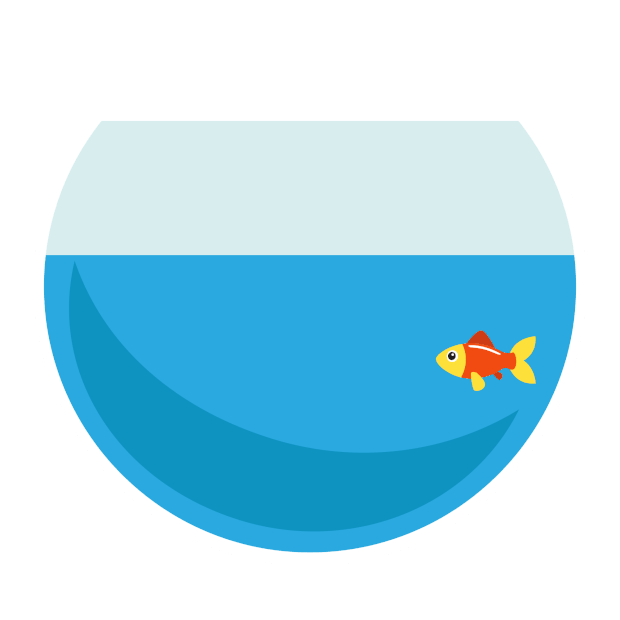 蓝色扁平化鱼缸游动的金鱼