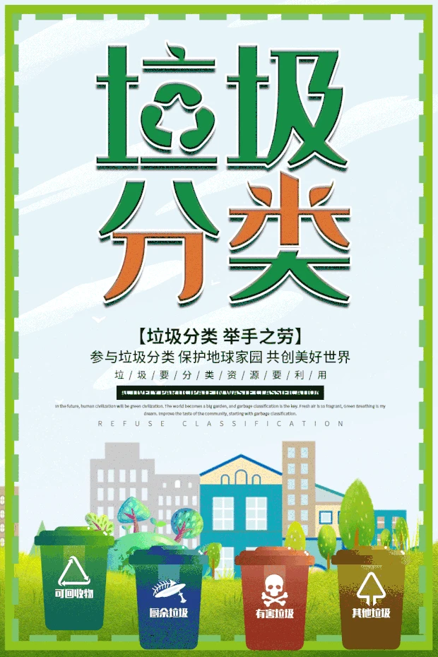 绿色环保城市垃圾分类动态海报图