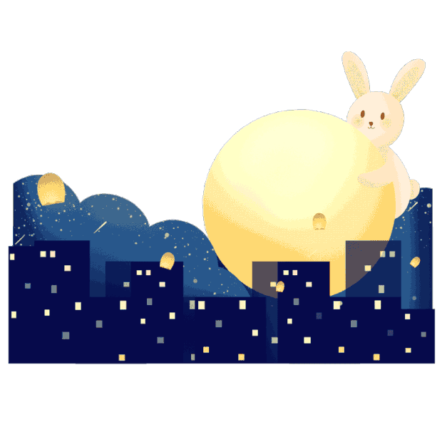 中秋节城市夜景之抱月亮的小兔子