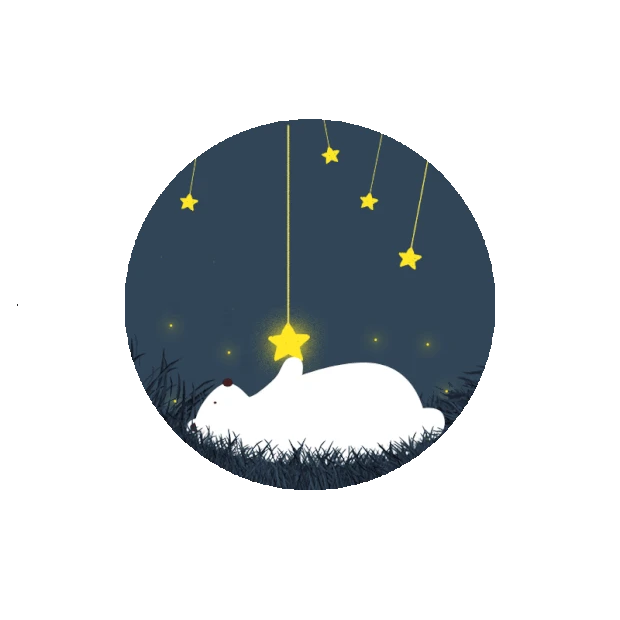 白熊躺在草地上看星星