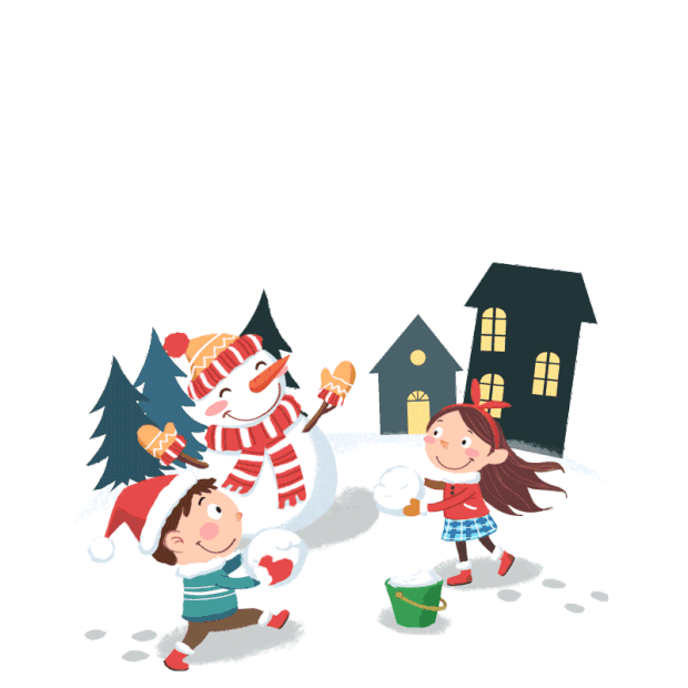 冬日圣诞节雪花下雪儿童插画gif图片雪花下雪画